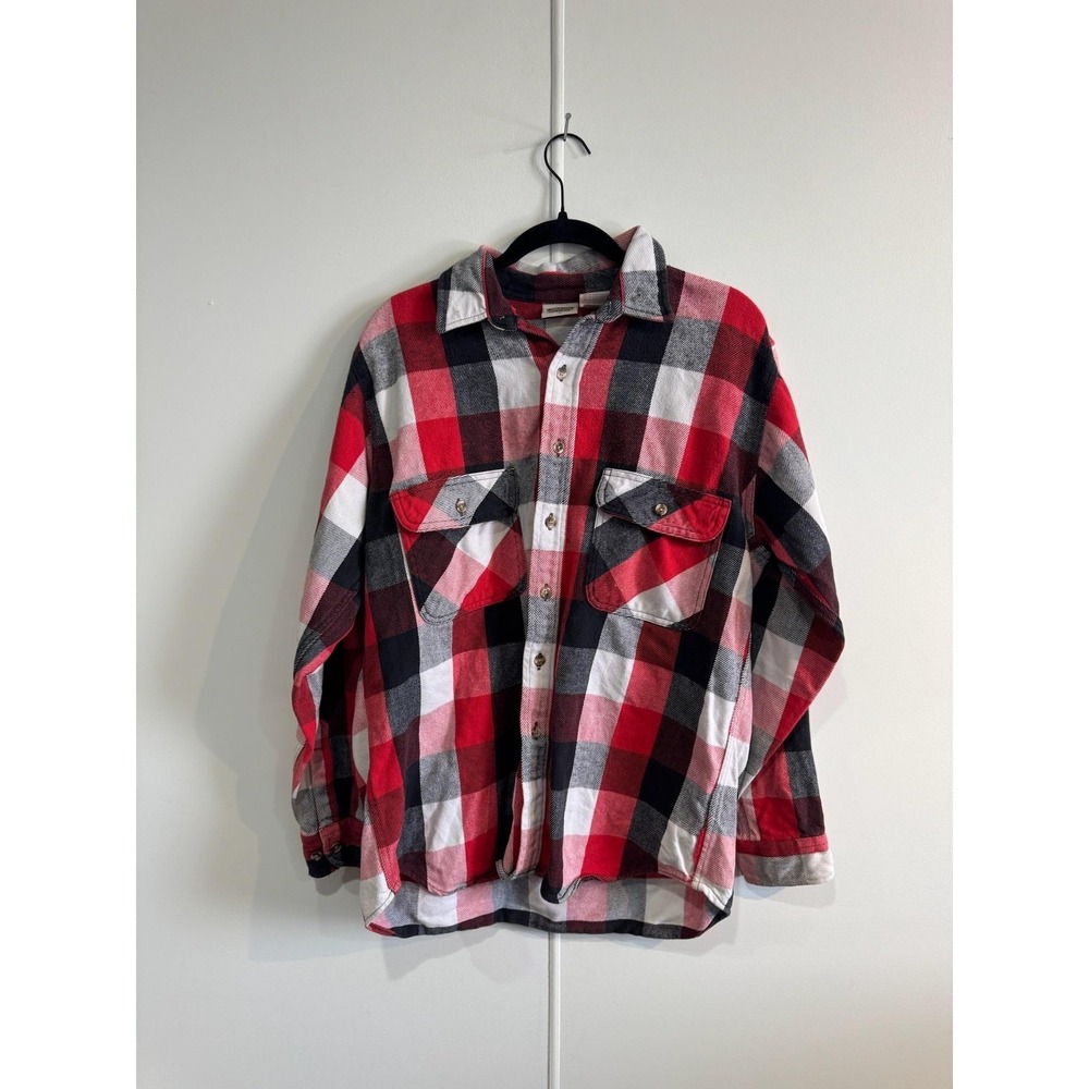 VTG FiveBrother Shirt Mens Large Red Black Plaid‎ Flannel Long Sleeve 2000s